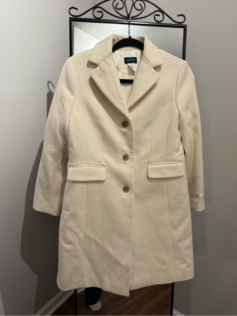 J. Crew Cream Single-Breasted Wool Trench Coat